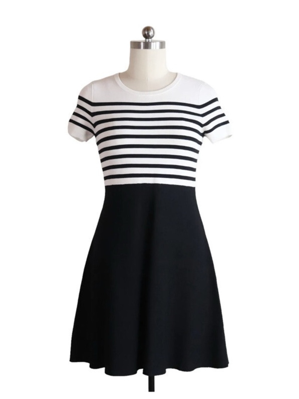 Talbots Black and White Striped Bodice Fit & Flare Mini Dress